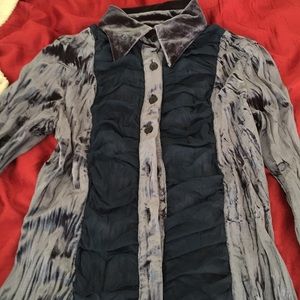 Gorgeous navy surrealist velvet shirt with insets.